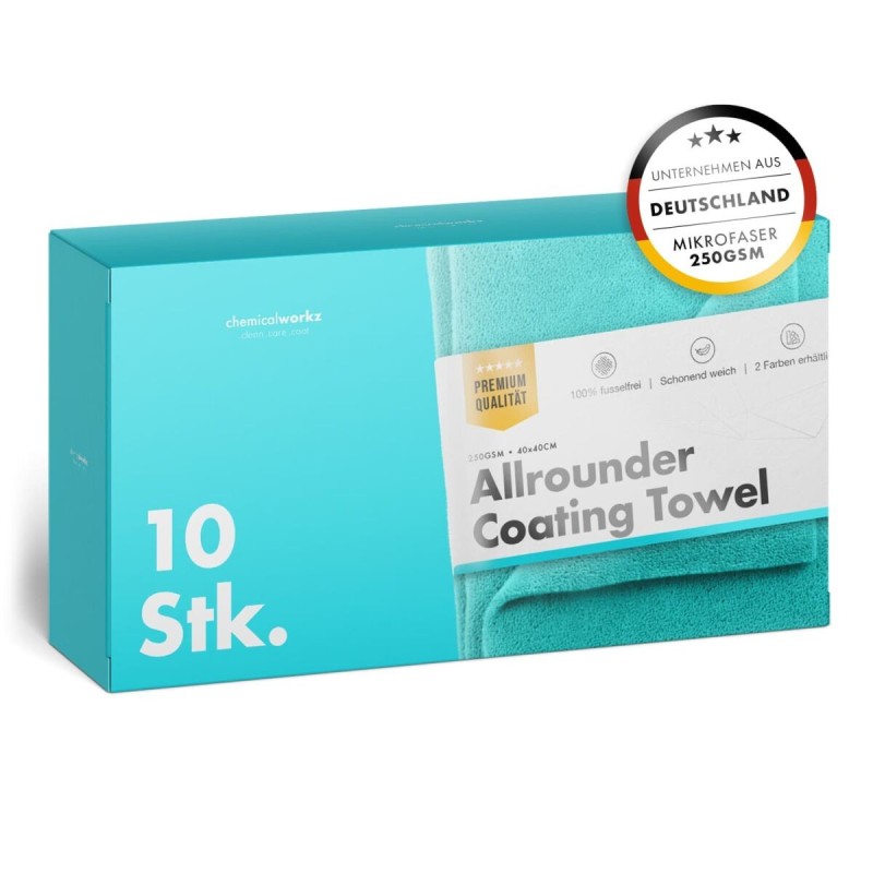 chemicalworkz Allrounder Coating Towel 250GSM Türkis Versiegelungstuch 40×40cm 10Stk.