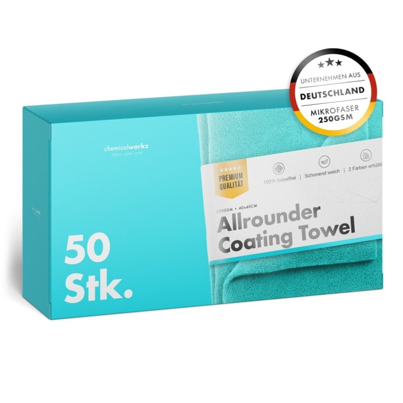 chemicalworkz Allrounder Coating Towel 250GSM Türkis Versiegelungstuch 40×40cm 50Stk.